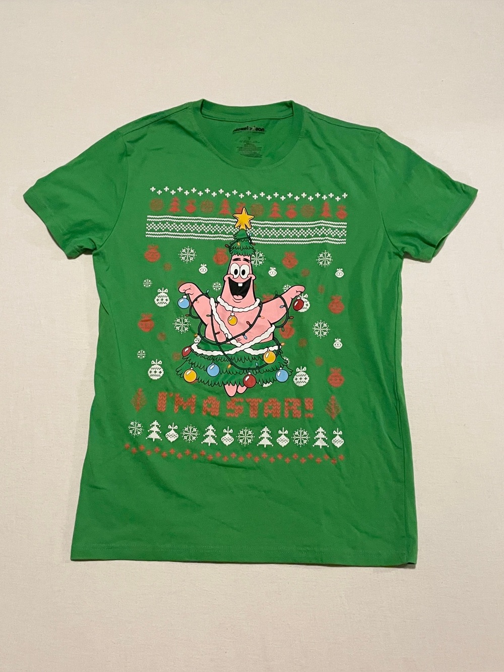 Nickelodeon Patrick Star I'm A Star! Christmas Graphic Tee Green M
